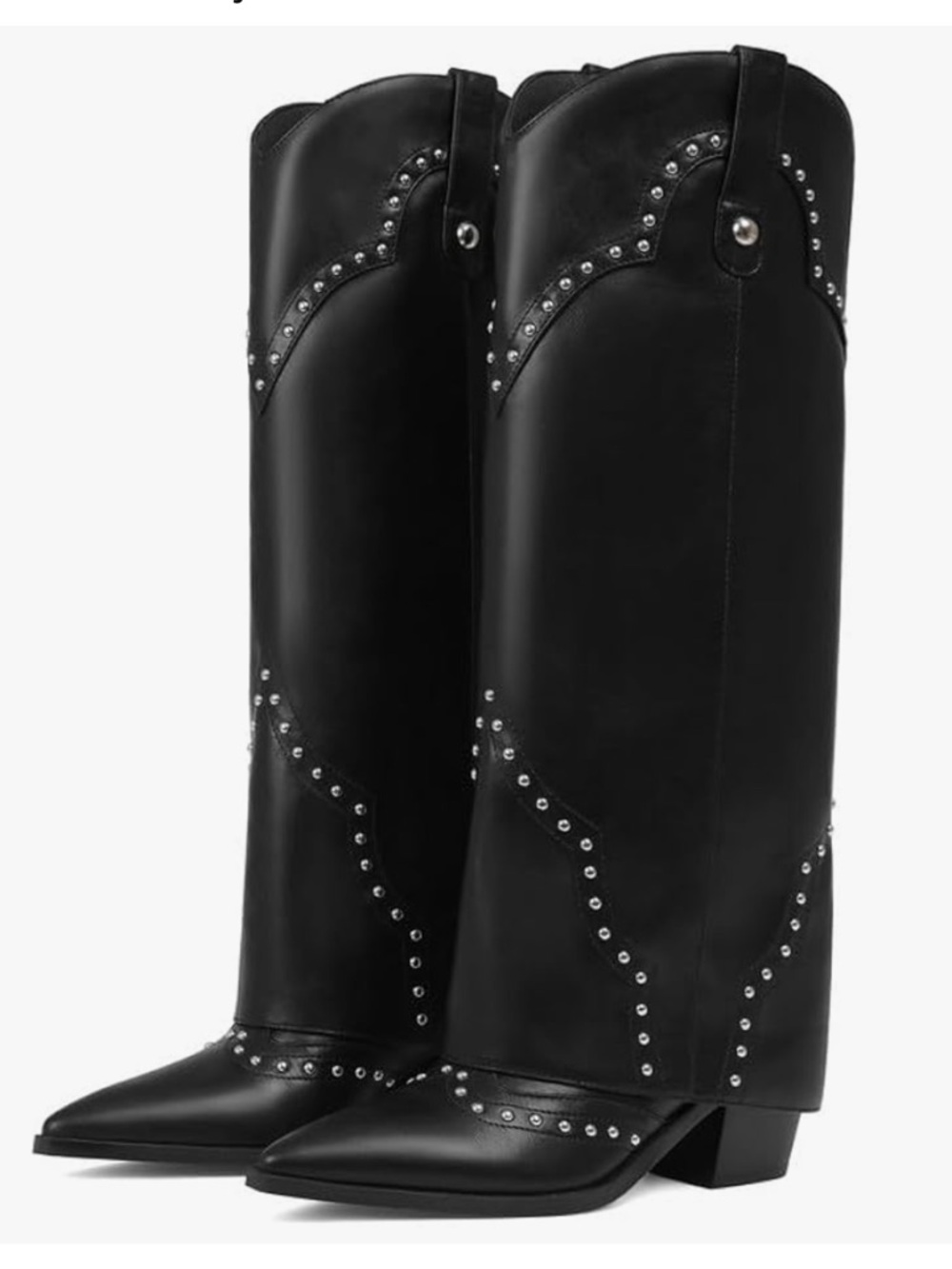 Black Studded Western Knee-High Boots